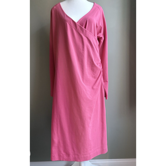 Soft Surroundings Wear Anywhere Dress Stretch Knit Pink Faux Wrap V-neck XL - Picture 2 of 15